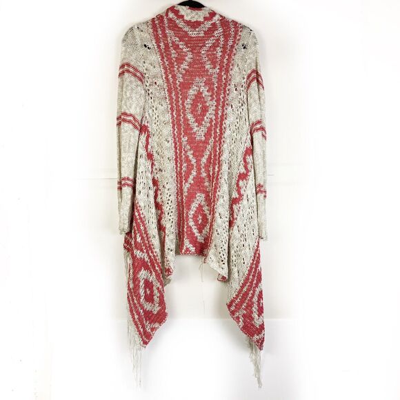 TORRID Tan Red Boho Southwest Draped Fringe Open Knit Sweater 00 Medium/Large - Picture 4 of 12